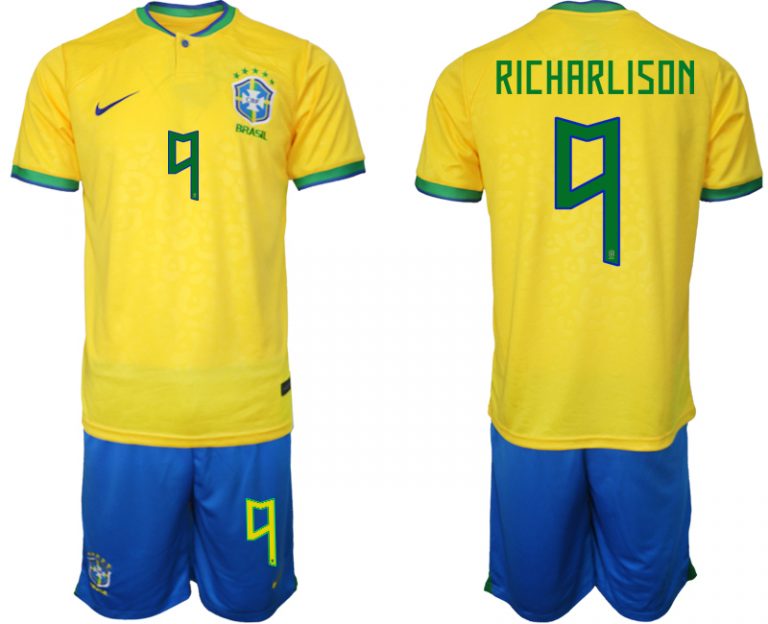 Günstig Heimtrikot Brasilien WM 2022 Trikot gelb Trikotsatz für Herren RICHARLISON 9