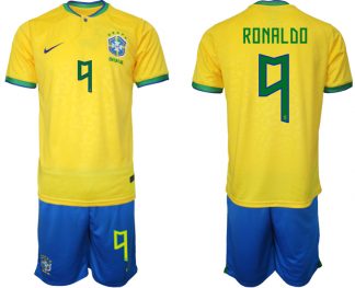 Günstig Heimtrikot Brasilien WM 2022 Trikot gelb Trikotsatz für Herren RONALDO 9