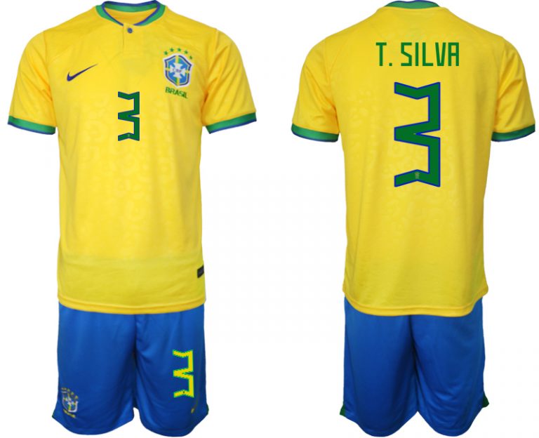 Herren Heimtrikot Brasilien WM 2022 Trikot gelb Fußballtrikots im Sale T.SILVA 3