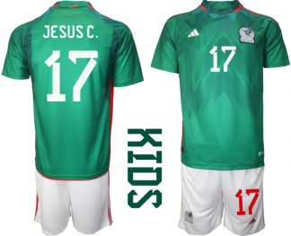 Kinder Heimtrikot Mexiko WM 2022 Grün Trikotsatz Kit mit Aufdruck JESUS C. 17
