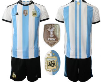Neuen Argentinien 2022 World Cup 3-Star Heimtrikot Winners Shirt Kurzarm + Kurze Hosen