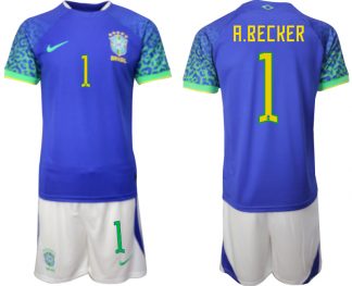 Neuen Herren Brasilien WM 2022 Auswärtstrikot blaue Trikotsatz mit Aufdruck A.BECKER 1