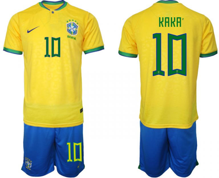 Neuen Herren Brasilien WM 2022 Trikot gelb Kurzarm + Kurze Hosen KAKA' 10