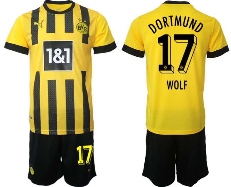 Fußballtrikots Trikotsatz Borussia Dortmund BVB Heimtrikot 2023 mit Aufdruck WOLF 17