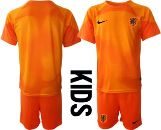 Kinder Niederlande Torwarttrikot 2022-23 orange Trikotsatz Kit Outlet Personalisierbar