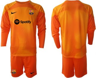 Neuen Herren FC Barcelona 2023 Torwarttrikot orange Langarm + Kurze Hosen