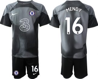 Chelsea FC 2023 Torwarttrikot schwarz Fußballtrikots Trikotsatz Kit mit Aufdruck MENDY 16