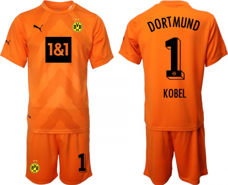 Herren Borussia Dortmund BVB Torwarttrikot 2023 orange Trikotsatz Kit mit Aufdruck KOBEL 1