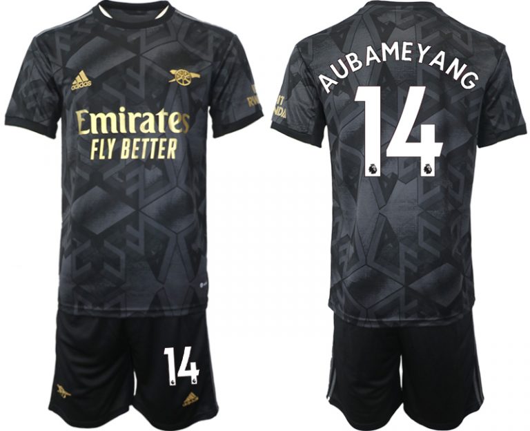 Neuen Fußballtrikot Arsenal Auswärtstrikot 2023 schwarz-goldene bestellen mit Aufdruck AUBAMEYANG 14