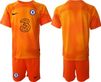 Personalisierbar Fußballtrikot Herren Chelsea FC 2023 Torwarttrikot orange Kurzarm + Kurze Hosen