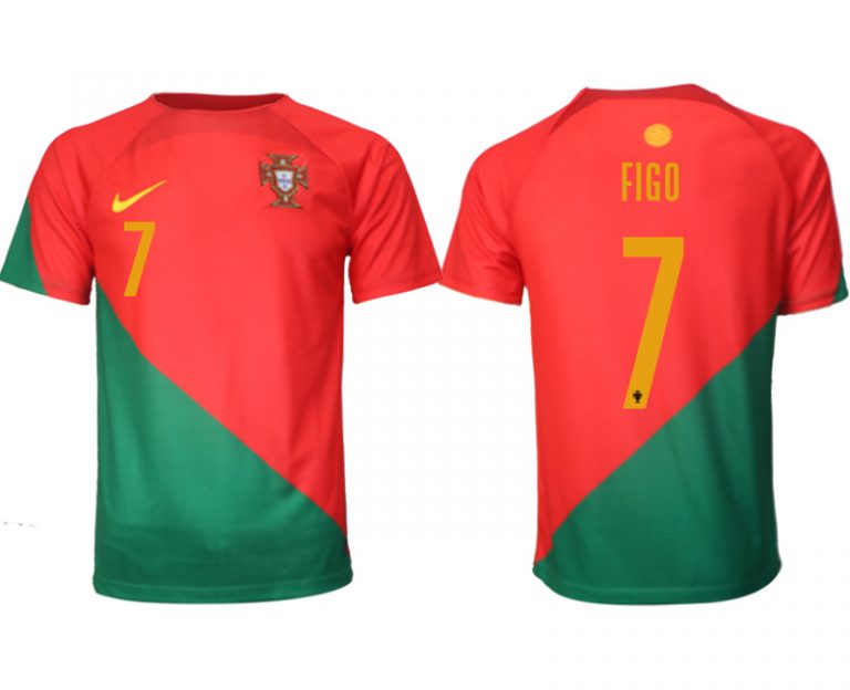 Billige Fussballtrikots Portugal Heimtrikot WM 2022 Kurzarm mit Aufdruck FIGO 7
