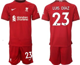 Personalisierte Fußballtrikots Liverpool 22-23 Heimtrikot Kurzarm + Kurze Hosen LUIS DÍAZ 23