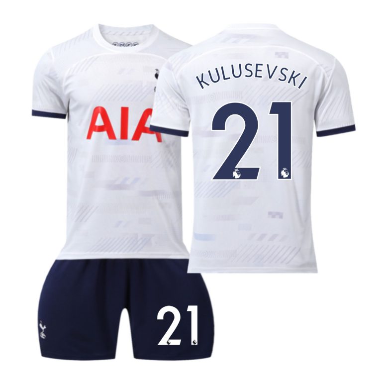 Kinder Tottenham Hotspur 2023-24 Heimtrikot Fußballtrikots Set mit Aufdruck KULUSEVSKI 21