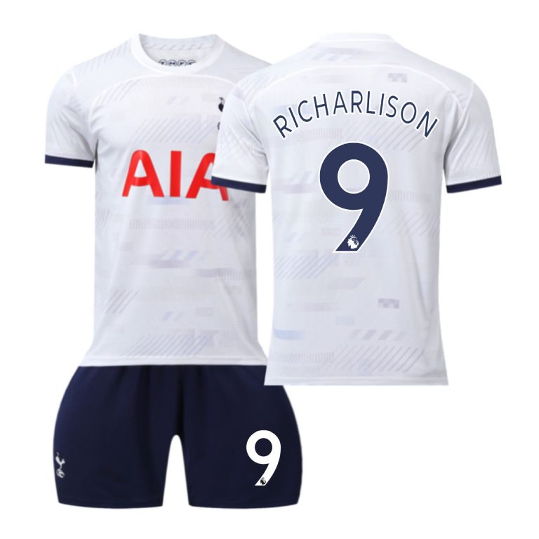 Kinder Tottenham Hotspur 2023-24 Heimtrikot weiss Kurzarm + Blau Kurze Hosen RICHARLISON 9