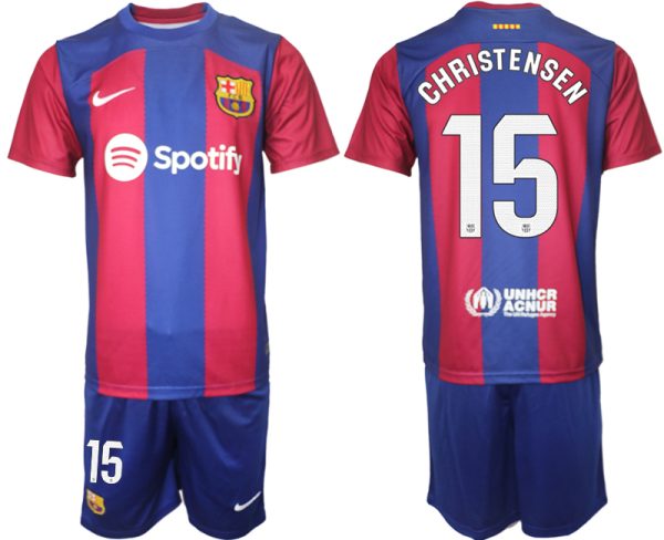Billige FC Barcelona Heimtrikot 2023/24 Herren Set mit Aufdruck CHRISTENSEN 15