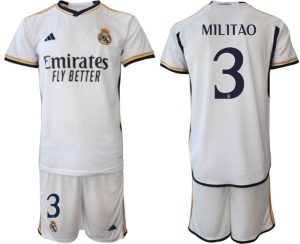 Herren Weiß Fussballtrikots Real Madrid Heimtrikot 2023-24 mit Namen MILITAO 3