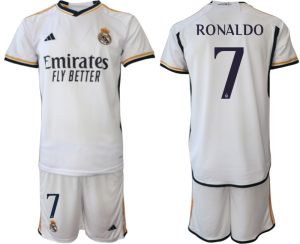 Herren Weiß Fussballtrikots Real Madrid Heimtrikot 2023-24 mit Namen RONALDO 7