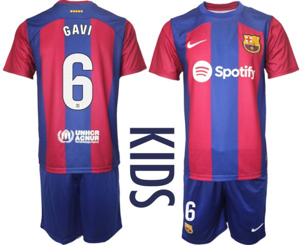 Kinder Fußball Trikot Trikotsatz FC Barcelona 2023/24 Kurzarm + Kurze Hosen GAVI 6
