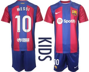 Kinder Fußball Trikot Trikotsatz FC Barcelona 2023/24 Kurzarm + Kurze Hosen MESSI 10